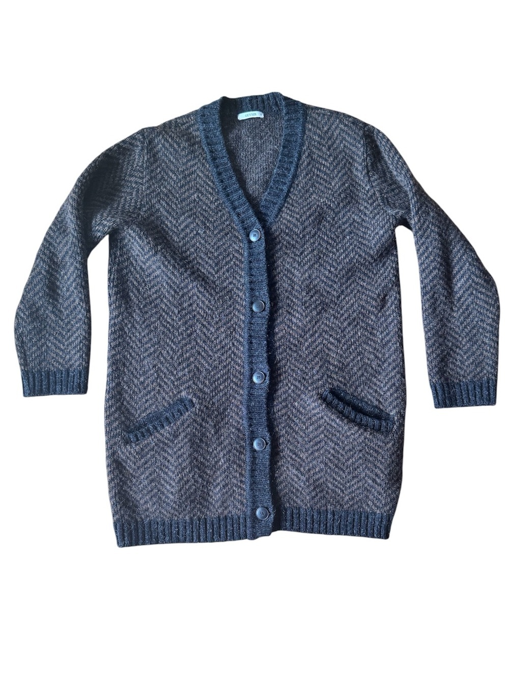 Geysir Icelandic Wool Cardigan Sweater Button Down Medium Brown Black